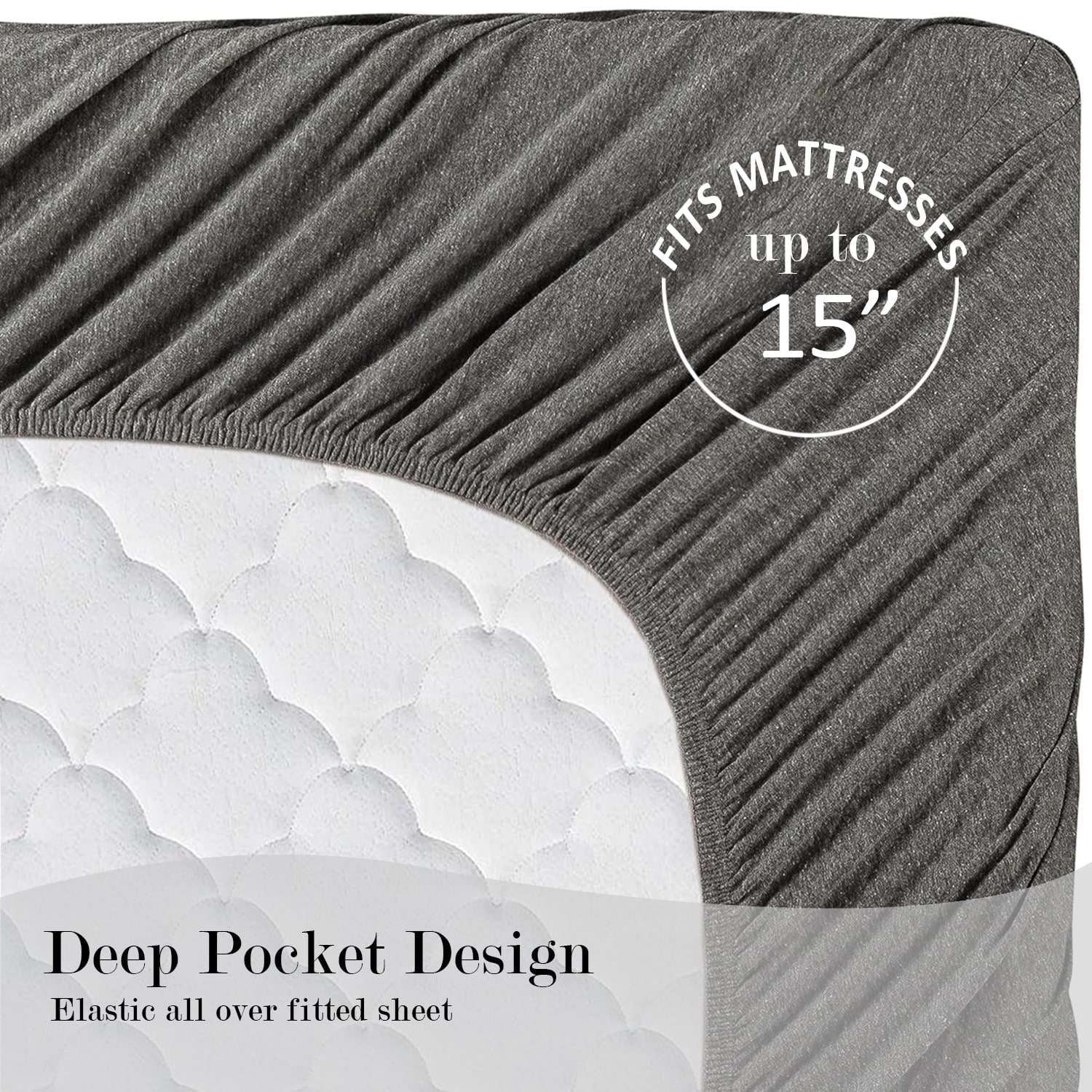 Mainstays Cotton Rich Extra Soft Jersey Bed Sheet Set, Queen, Charcoal, 4 Pieces