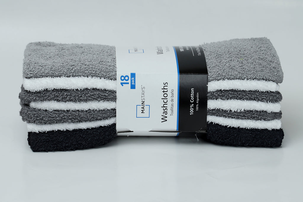 Mainstays 18-Pack Washcloth Bundle, Grey Multi
