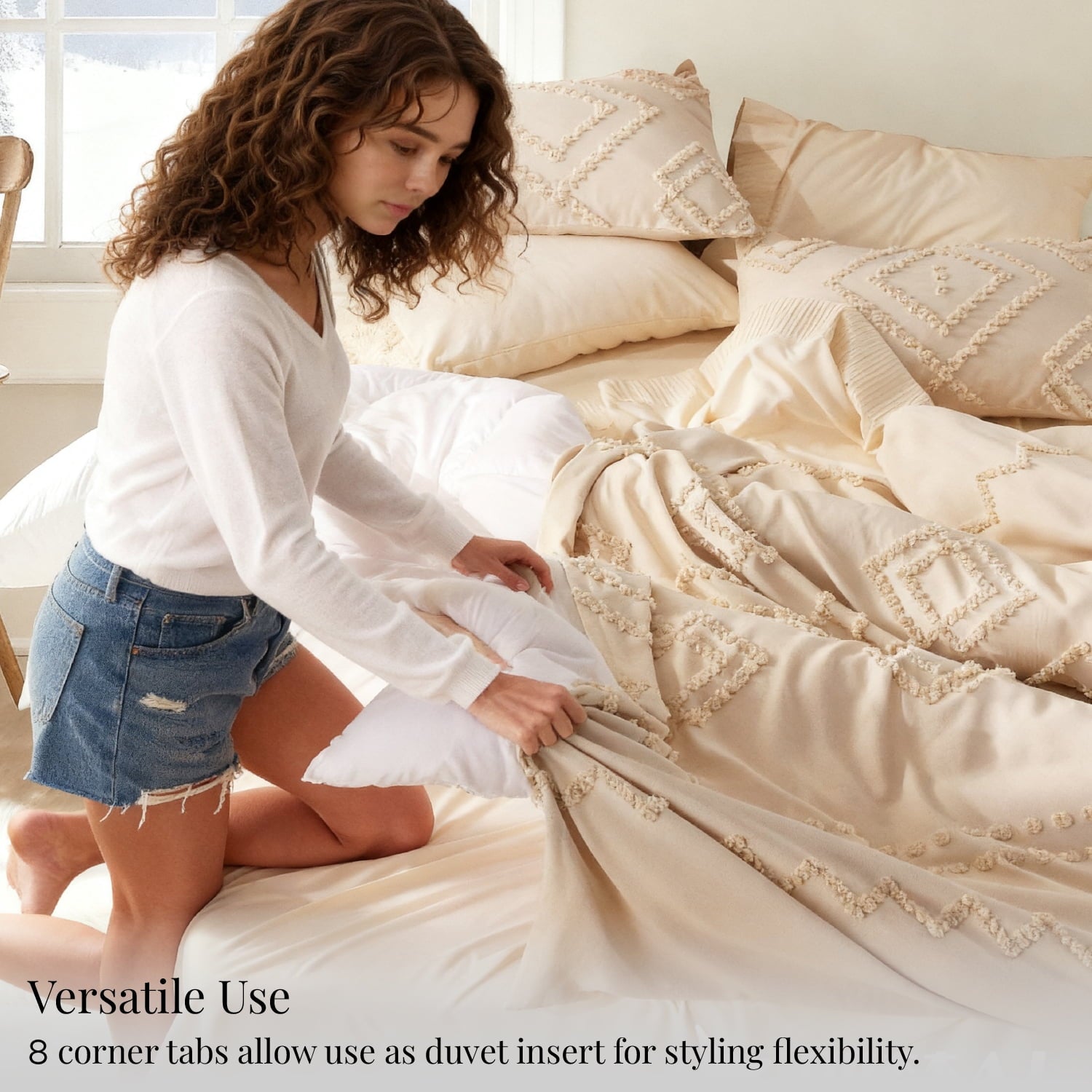 U by Bedsure Queen Comforter Duvet Insert, All Season Down Alternative, Fluffy Soft Bedding, Machine Washable with 8 Corner Tabs (White, 88x88 Inches)