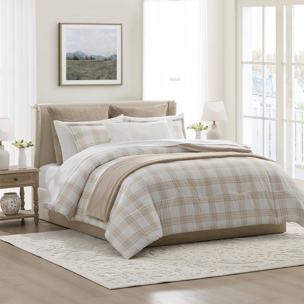My Texas House Plaid 11-Piece Comforter Set with Sheets, Taupe, Queen