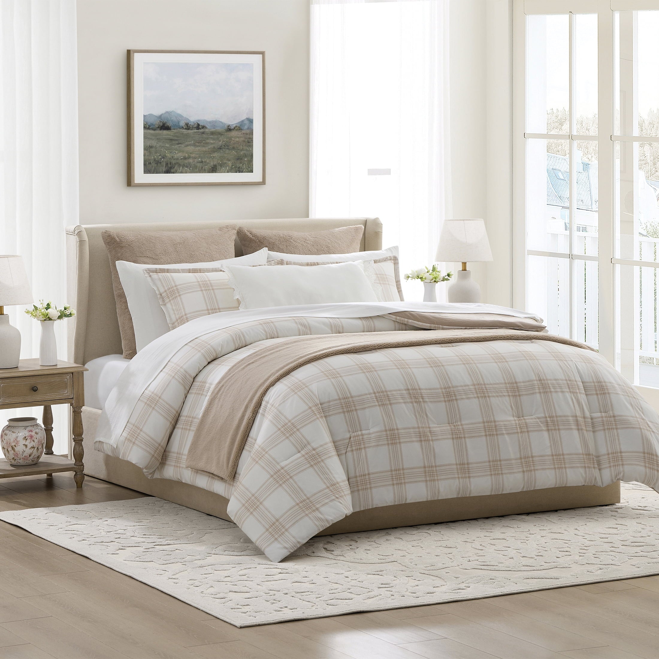 My Texas House Plaid 11-Piece Comforter Set with Sheets, Taupe, Queen