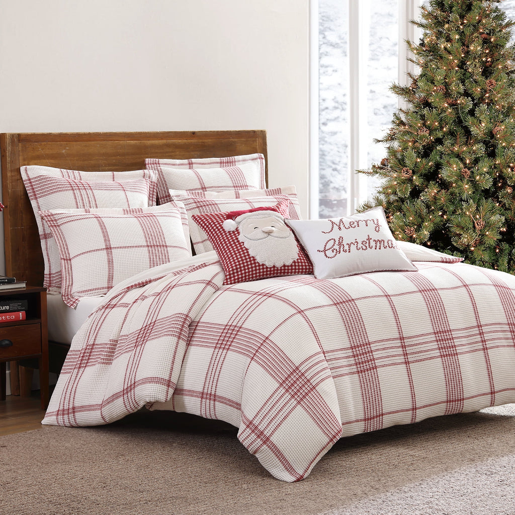 Levtex Home - Peppermint Plaid Duvet Cover Set - Full/Queen Duvet Cover + Two Standard Pillow Cases - Red, Cream - Waffle Plaid - Duvet Cover (90 x 94in.) and Pillow Case (26 x 20in.) - Cotton