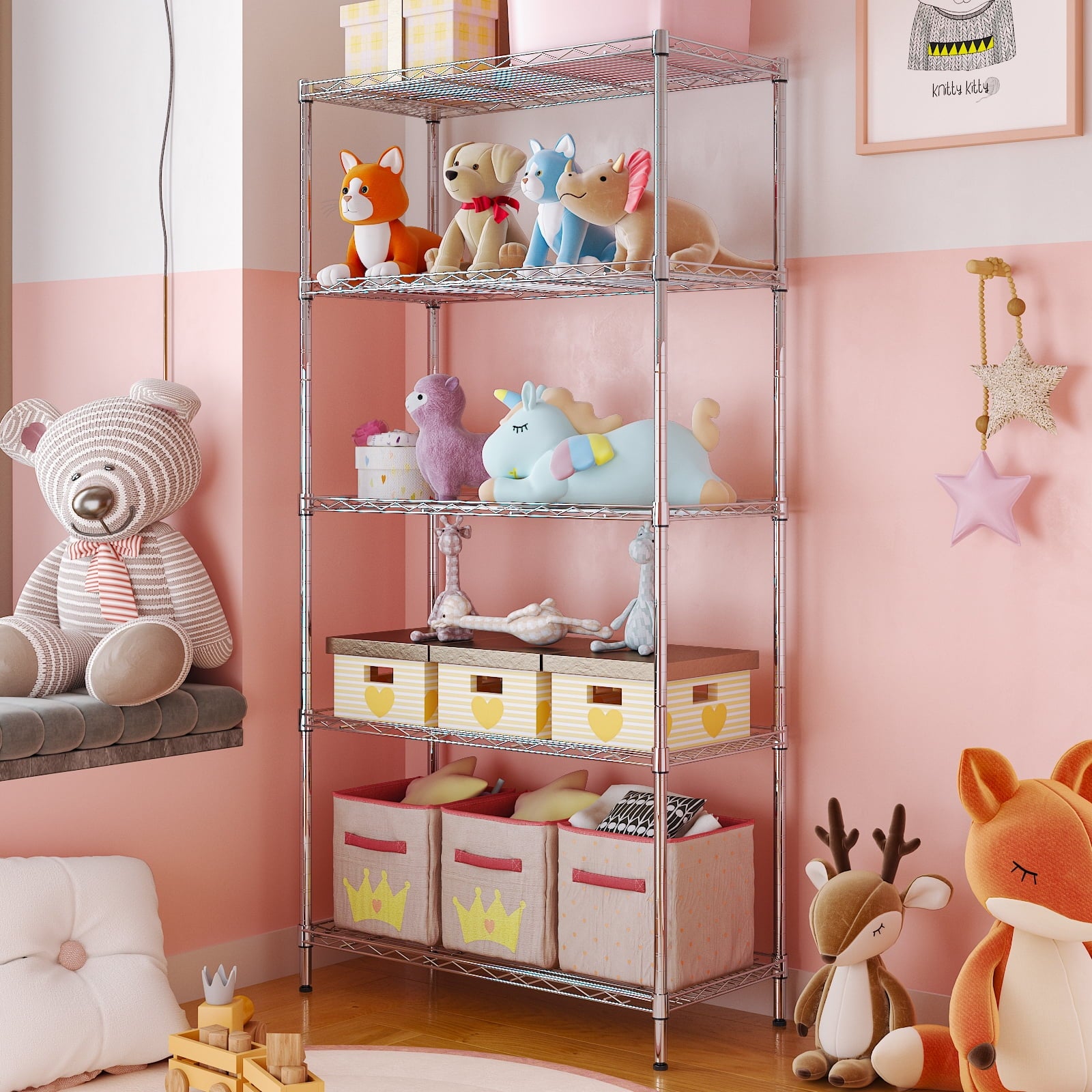 Ktaxon 5-Tier Wire Shelving Unit, Steel Storage Rack for Garage Office Kitchen Silver, 30" W x 14" D x 60" H