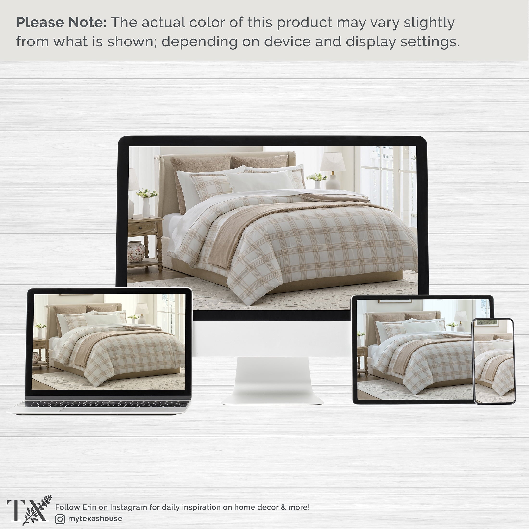 My Texas House Plaid 11-Piece Comforter Set with Sheets, Taupe, Queen