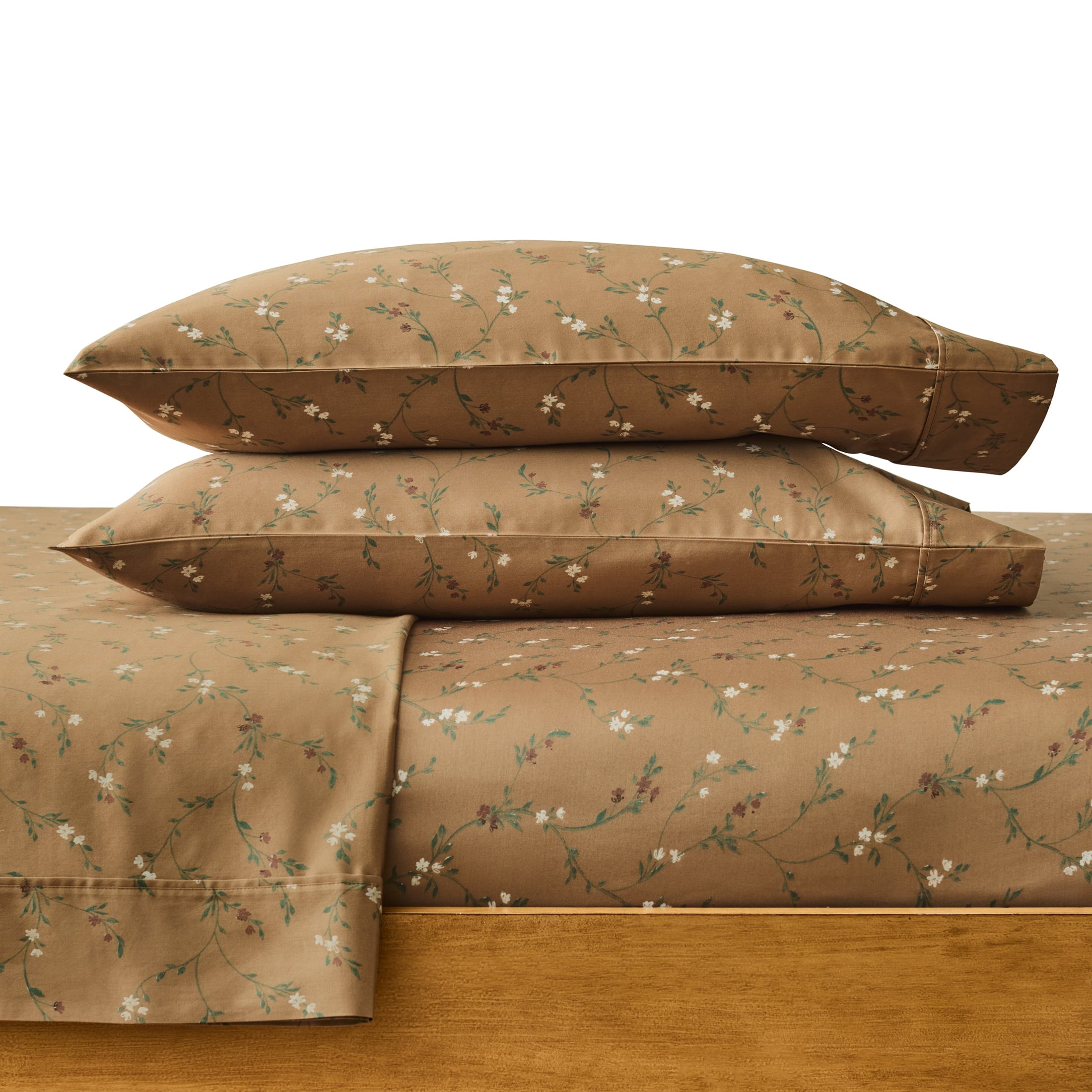Better Homes & Gardens 4-Piece 300 Thread Count Sateen King Sheet Set, Floral Almond Biscuit