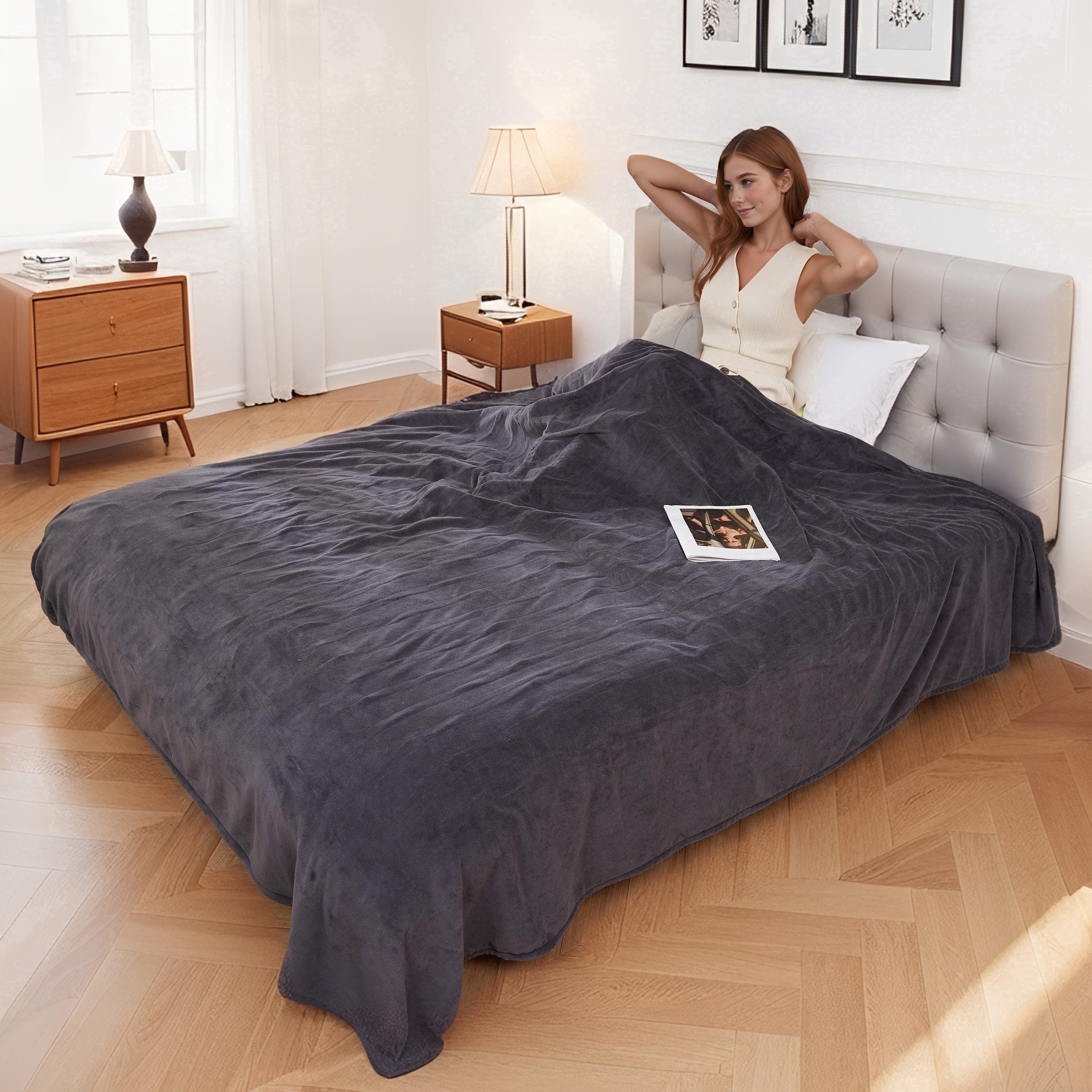 YAKEE Electric Heated Blanket 72"x84" Full Size - Soft Warm Coral Fleece, 4 Heat Levels, 10 Hours Auto-off, Machine Washable with Overheat Protection, Gray