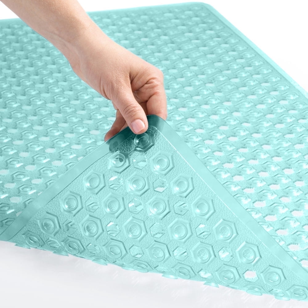 GORILLA GRIP Patented Bath Tub Shower Mat, Machine Washable Bathtub Floor Liner Mats, Suction Cups and Drain Holes to Keep Tubs Clean, Soft on Feet, Bathroom Essentials, 35x16 Inch, Clear