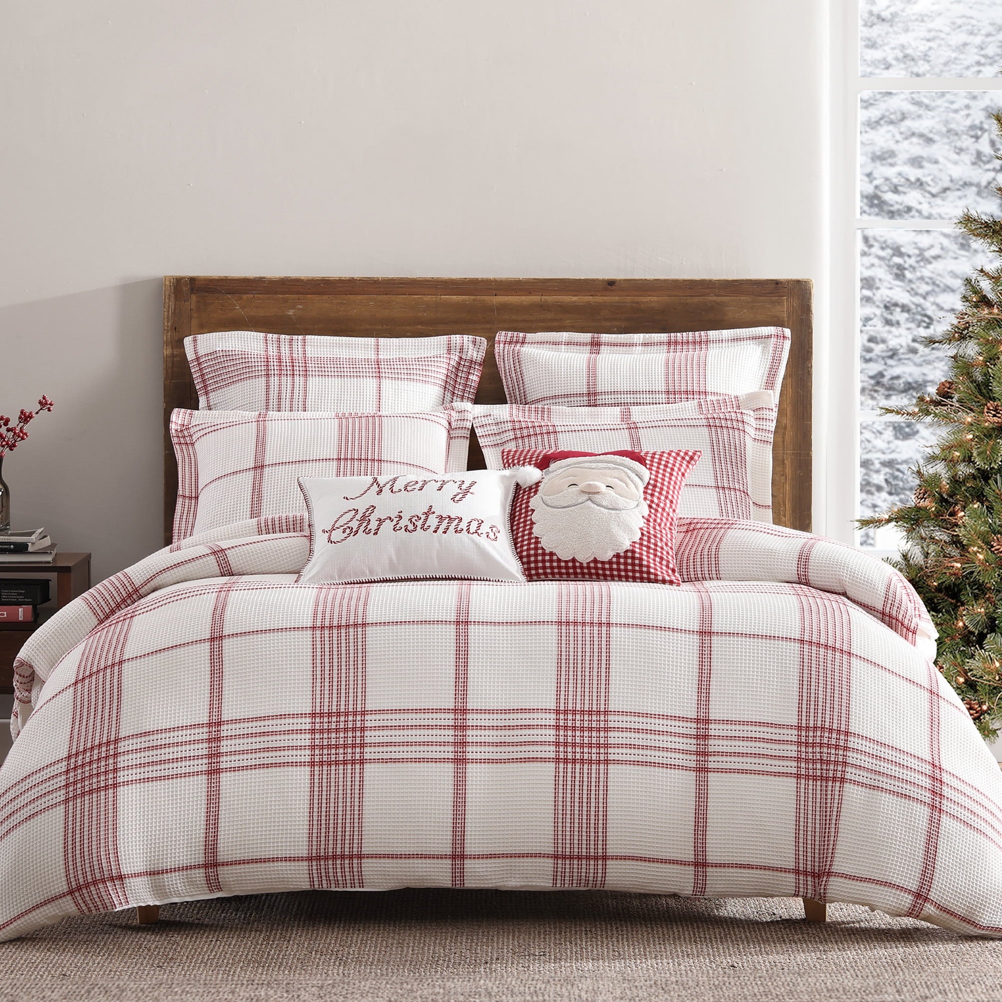 Levtex Home - Peppermint Plaid Duvet Cover Set - Full/Queen Duvet Cover + Two Standard Pillow Cases - Red, Cream - Waffle Plaid - Duvet Cover (90 x 94in.) and Pillow Case (26 x 20in.) - Cotton