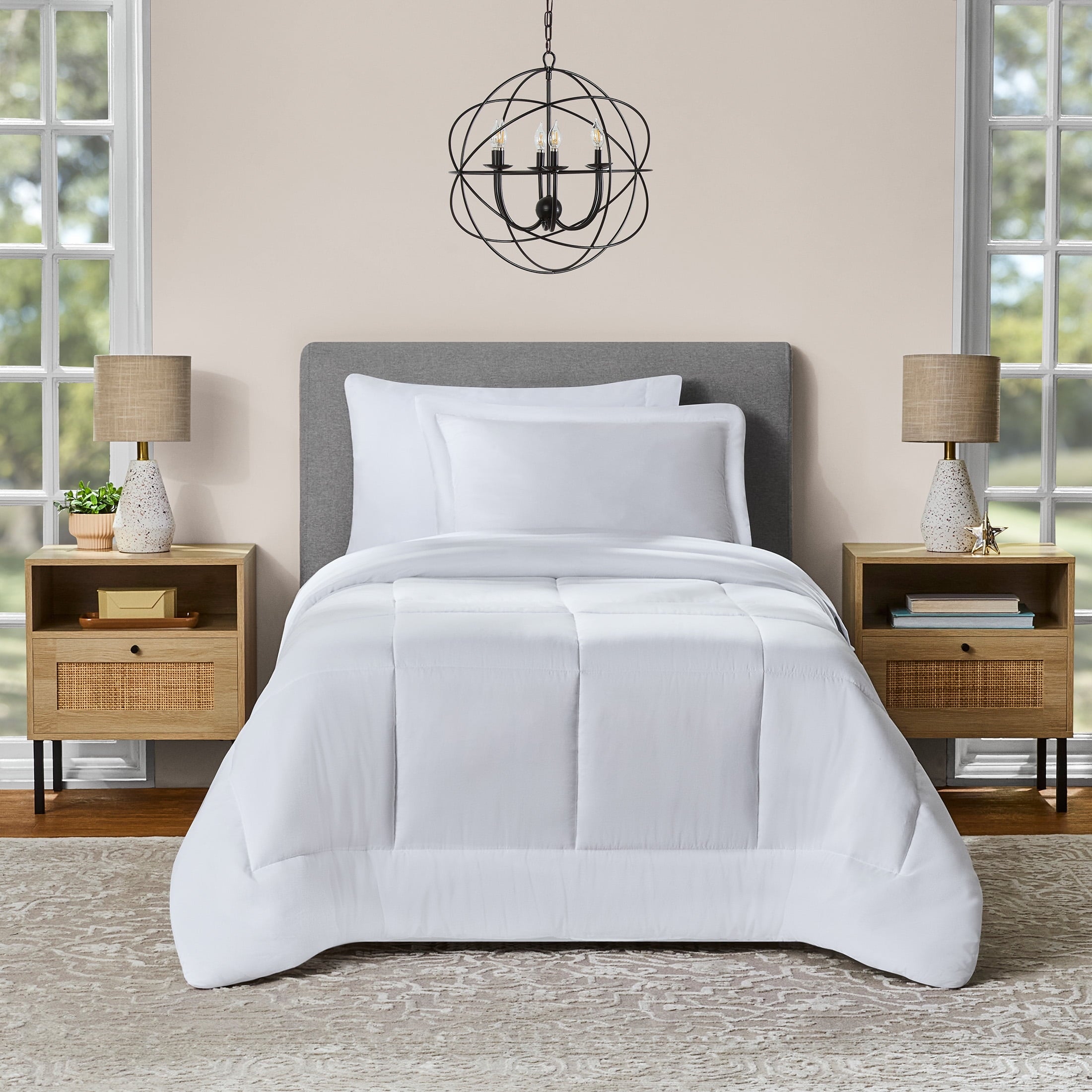 Mainstays All in One Reversible Comforter and Sheet Set- 7 Piece, Queen, Blue Pinstripe