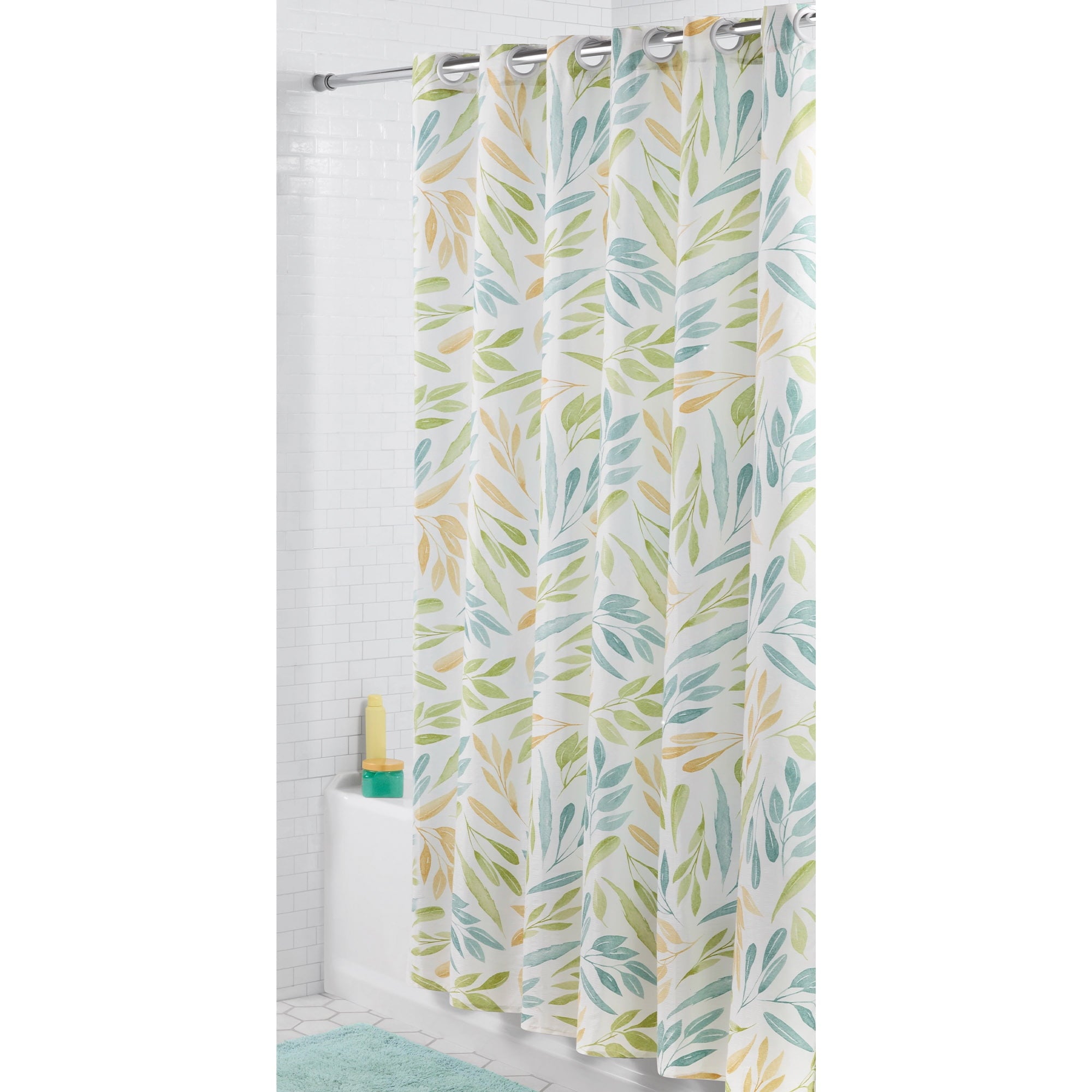 Mainstays Ombre Sweep Easy Hang Hookless Fabric Shower Curtain, 70" x 74", Blue, Green, Taupe