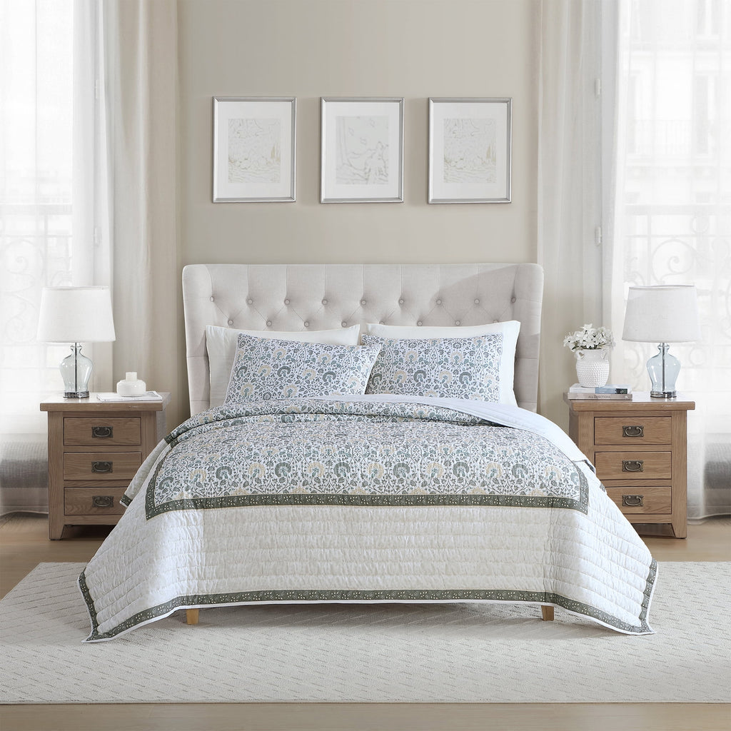 My Texas House Full/Queen Quilt Set, All-Season, 3-Piece, Sage Capri Jacobean Floral