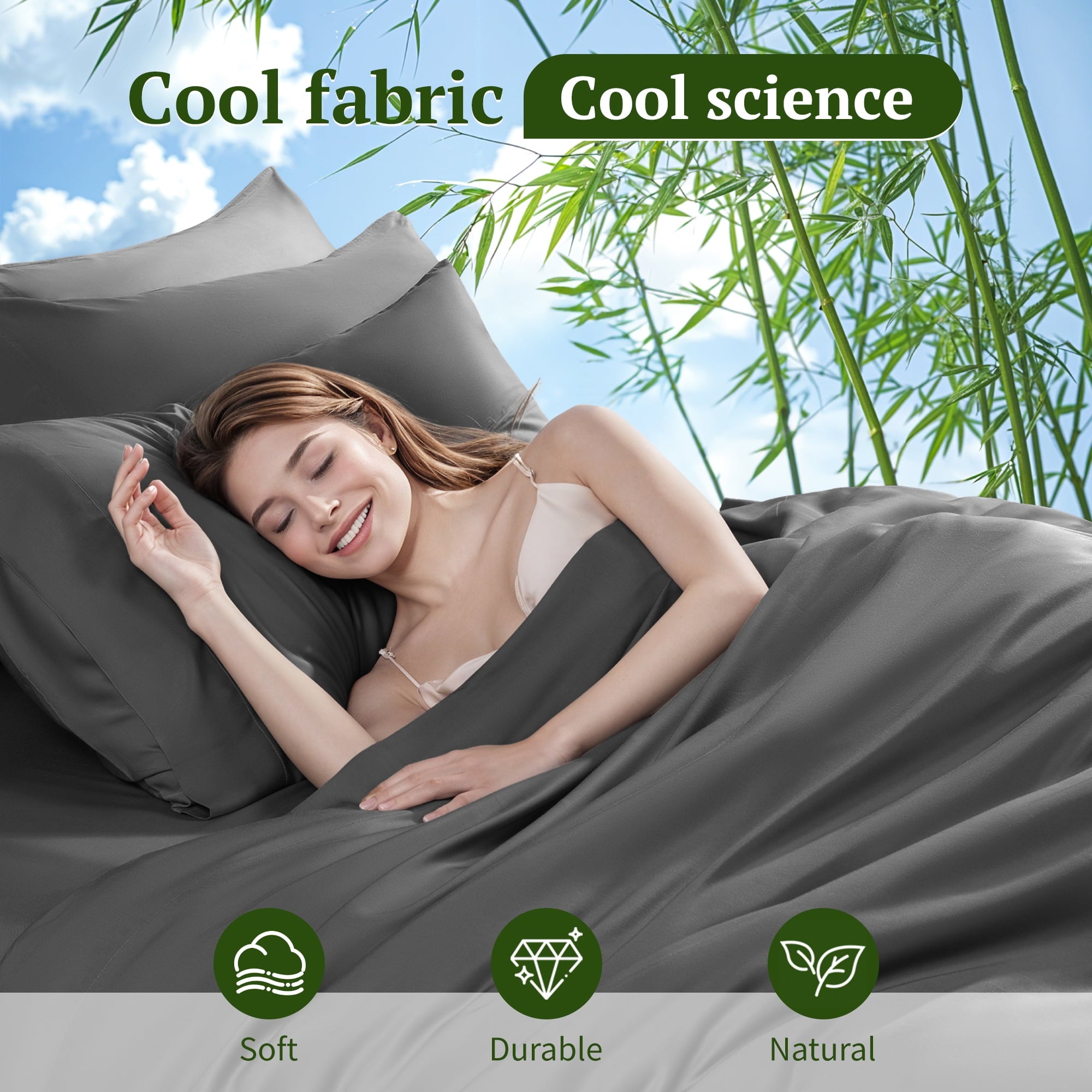 SONORO KATE 6 Pieces Bamboo Bed Sheets Set, Luxury Rayon Derived - Deep Pockets - Wrinkle Free - Extremely Soft, Queen, Dark Gray