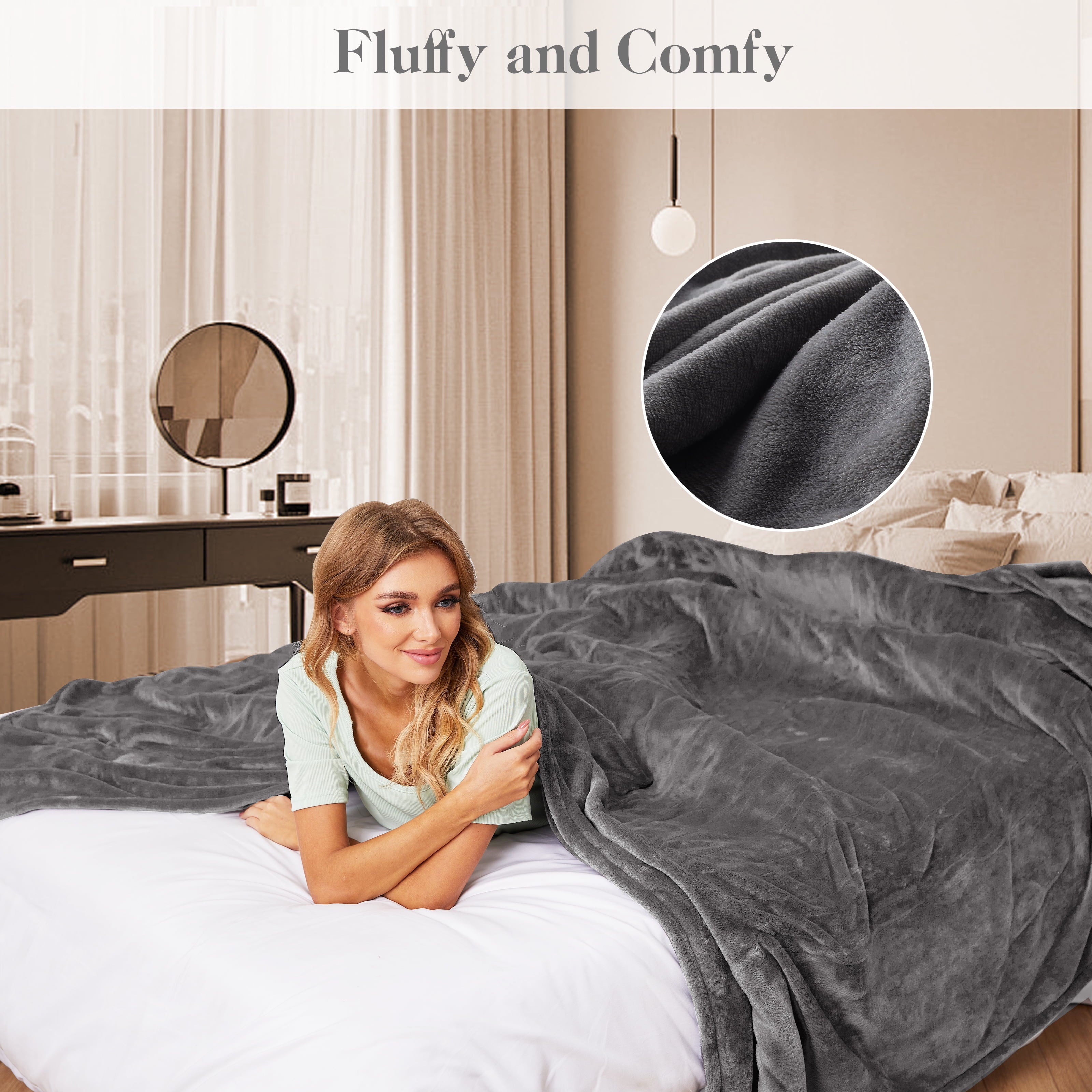 GONUES Heated Blanket 72"x 84" Full Size Soft Warm Flannel Fast Heating, 4 Fast Heating Levels & 10H Auto-off, Heat Protection, Home Office, Grey